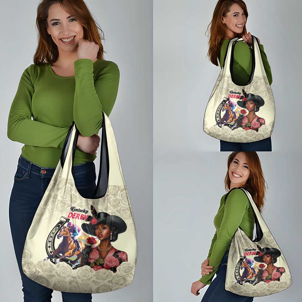 Kentucky Horse Racing Grocery Bag Black Derby Lady Cream Roses