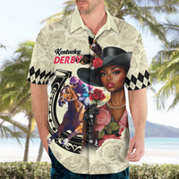 Kentucky Horse Racing Hawaiian Shirt Black Derby Lady Cream Roses