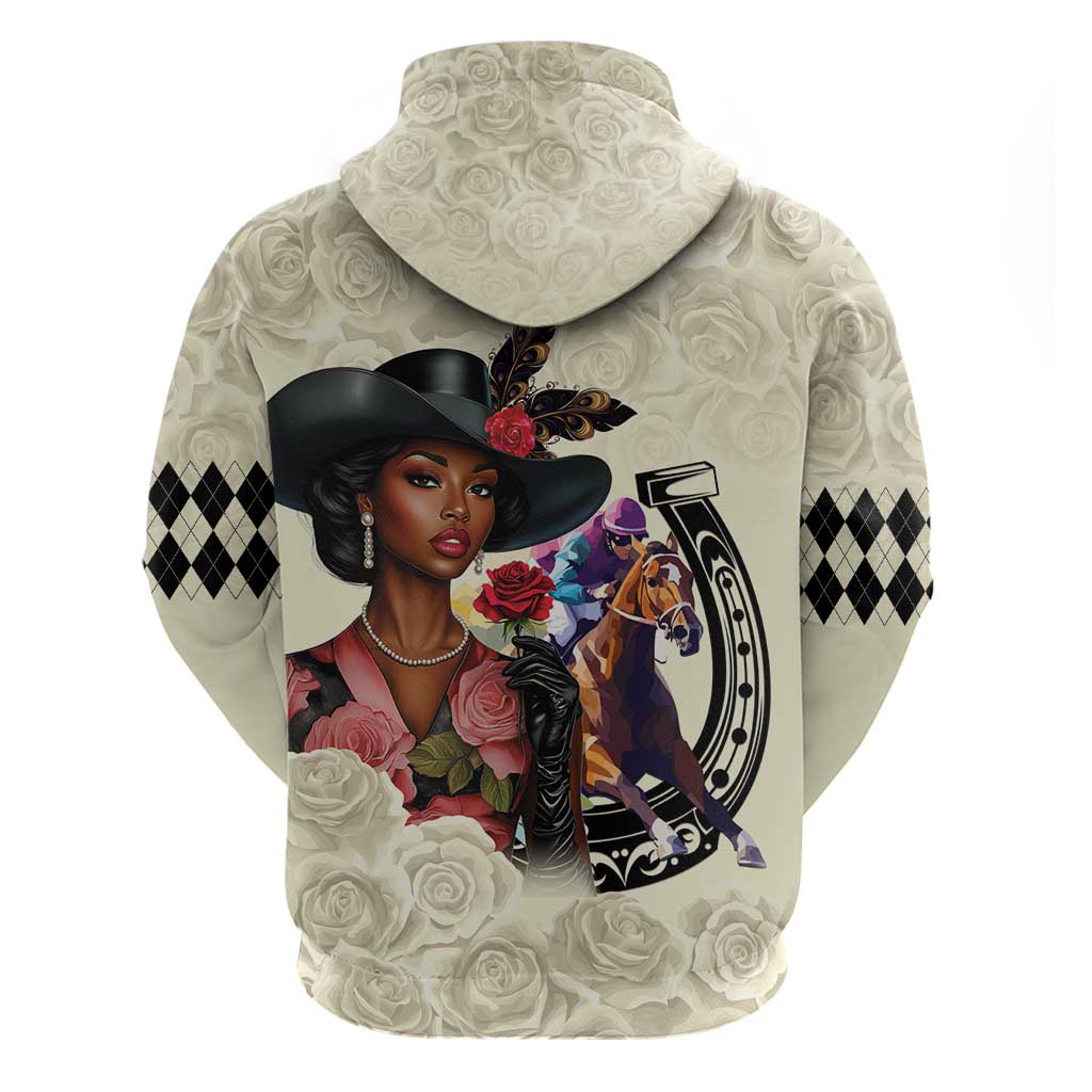 Kentucky Horse Racing Hoodie Black Derby Lady Cream Roses