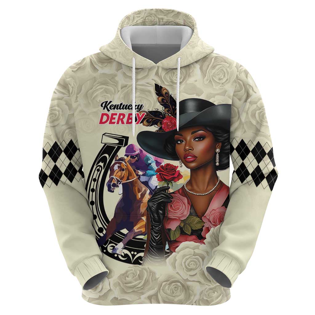 Kentucky Horse Racing Hoodie Black Derby Lady Cream Roses