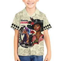Kentucky Horse Racing Kid Hawaiian Shirt Black Derby Lady Cream Roses