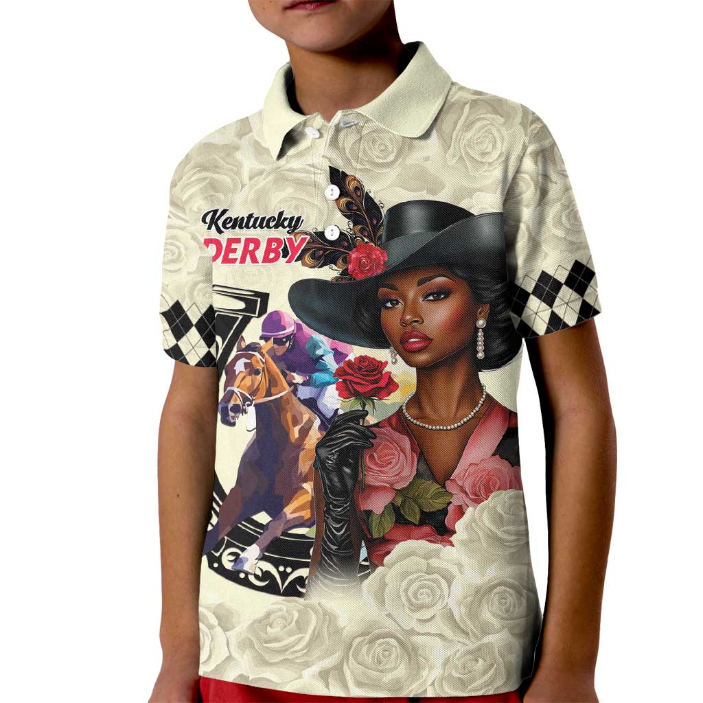 Kentucky Horse Racing Kid Polo Shirt Black Derby Lady Cream Roses