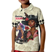Kentucky Horse Racing Kid Polo Shirt Black Derby Lady Cream Roses