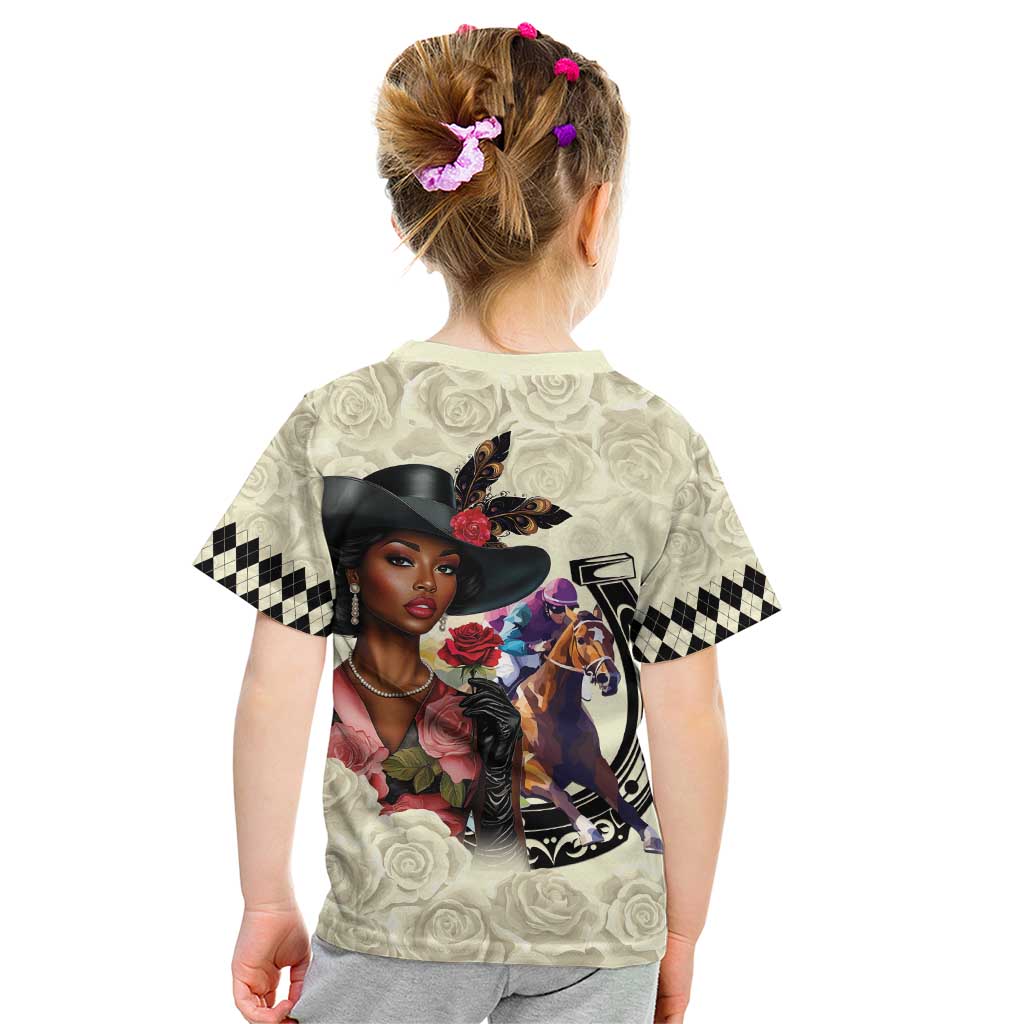 Kentucky Horse Racing Kid T Shirt Black Derby Lady Cream Roses