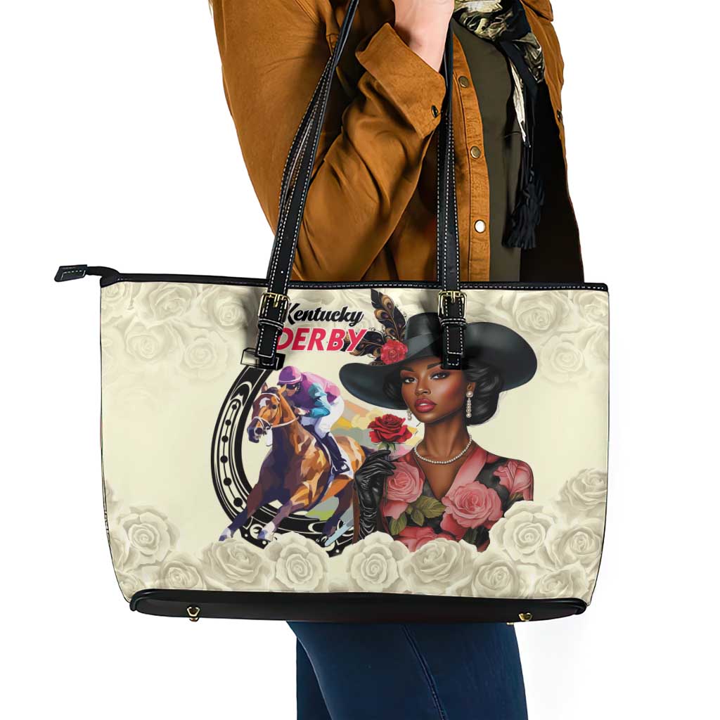 Kentucky Horse Racing Leather Tote Bag Black Derby Lady Cream Roses
