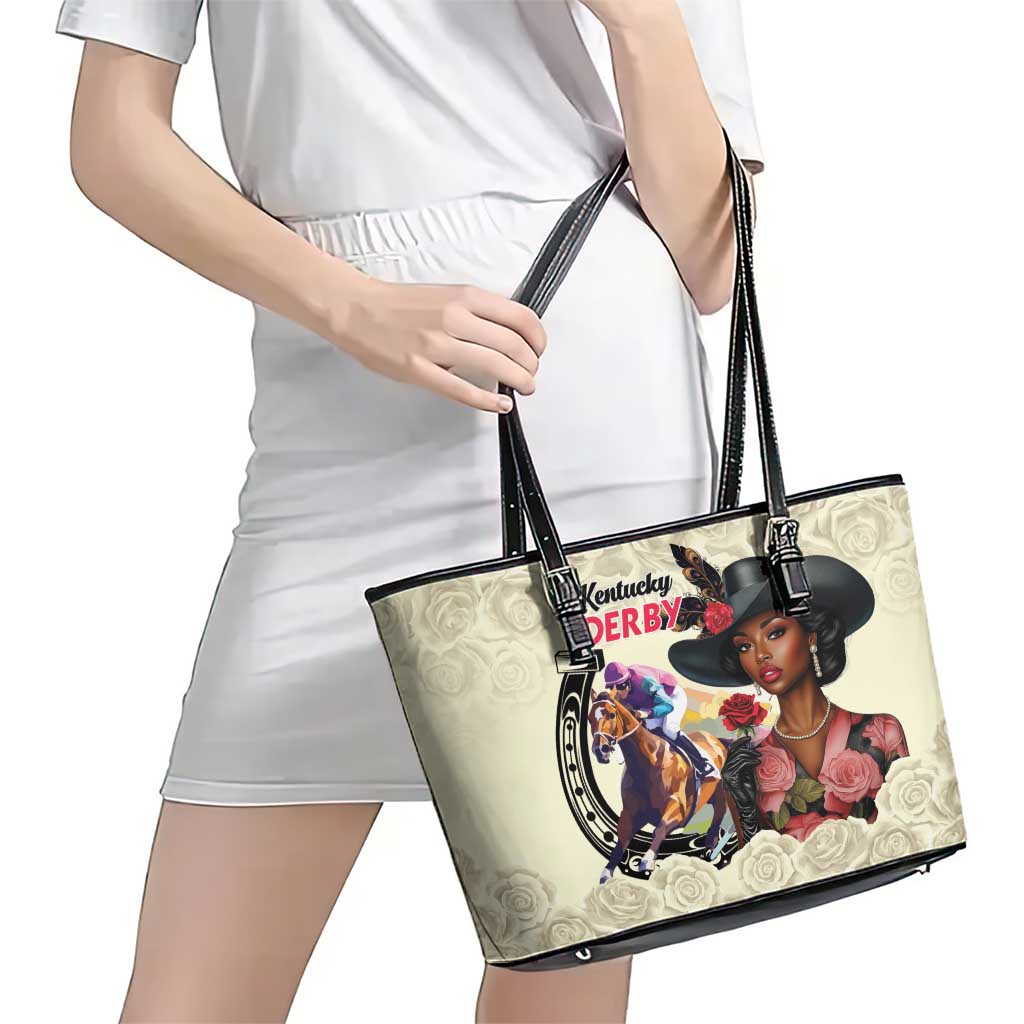 Kentucky Horse Racing Leather Tote Bag Black Derby Lady Cream Roses