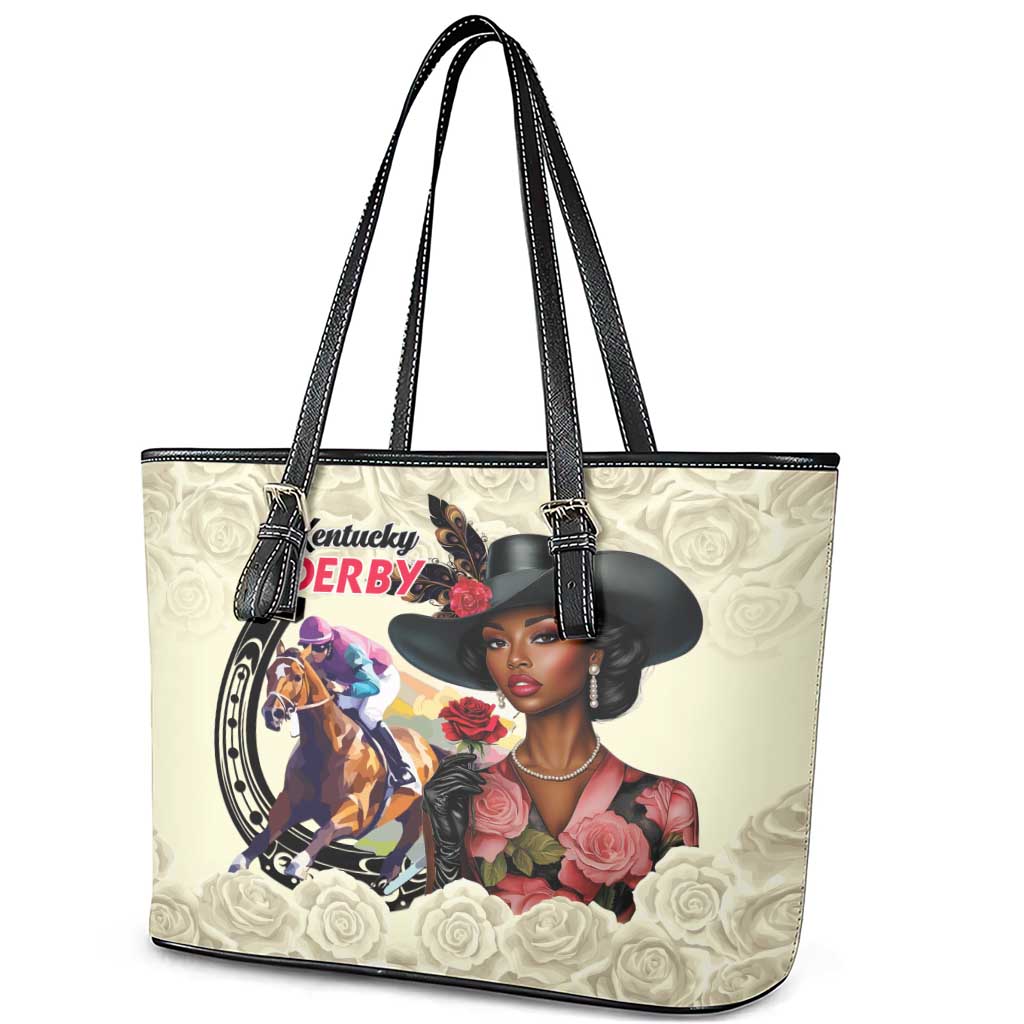 Kentucky Horse Racing Leather Tote Bag Black Derby Lady Cream Roses
