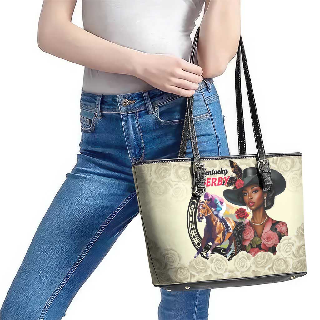 Kentucky Horse Racing Leather Tote Bag Black Derby Lady Cream Roses
