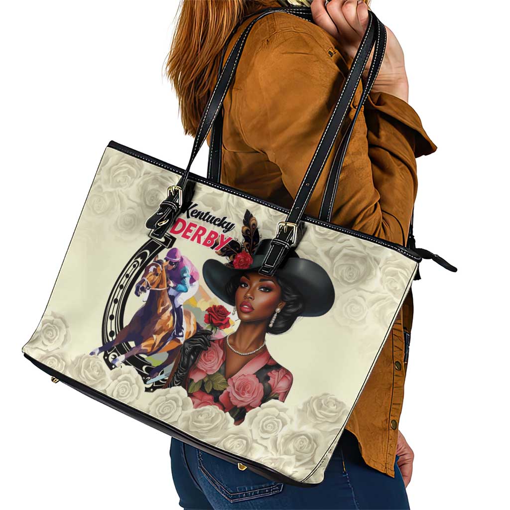 Kentucky Horse Racing Leather Tote Bag Black Derby Lady Cream Roses