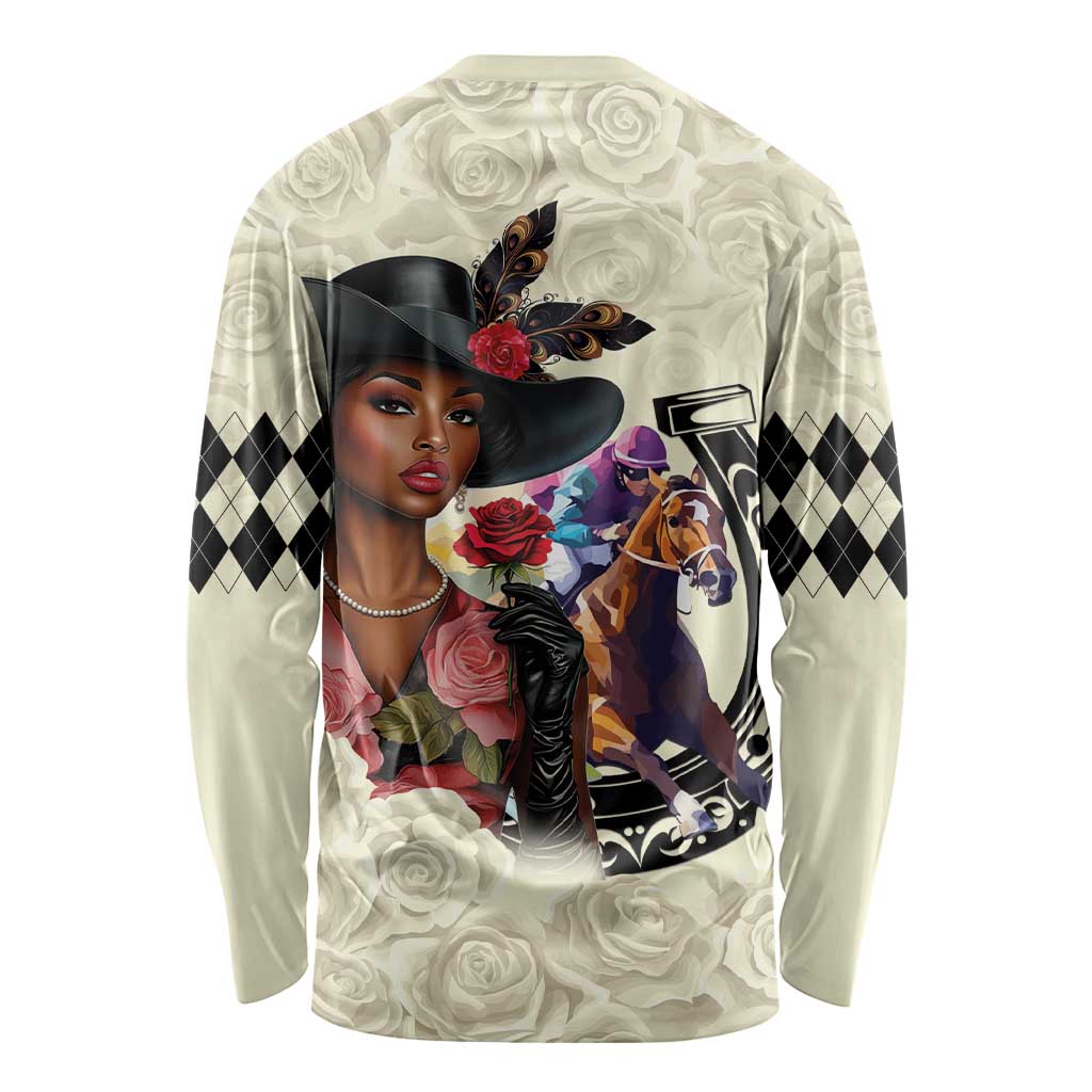 Kentucky Horse Racing Long Sleeve Shirt Black Derby Lady Cream Roses