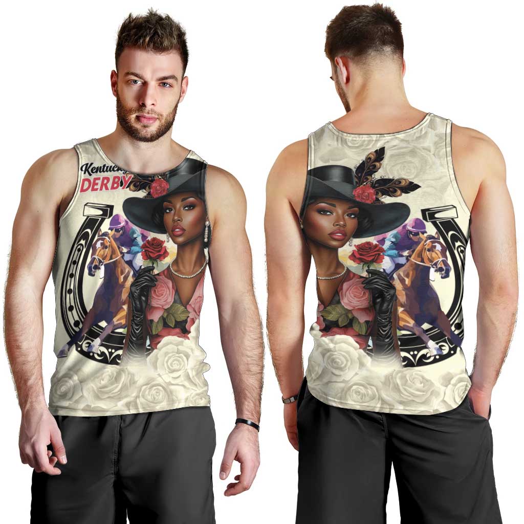 Kentucky Horse Racing Men Tank Top Black Derby Lady Cream Roses