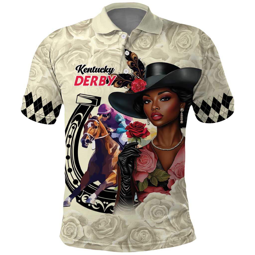 Kentucky Horse Racing Polo Shirt Black Derby Lady Cream Roses