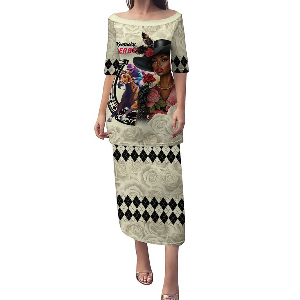 Kentucky Horse Racing Puletasi Black Derby Lady Cream Roses