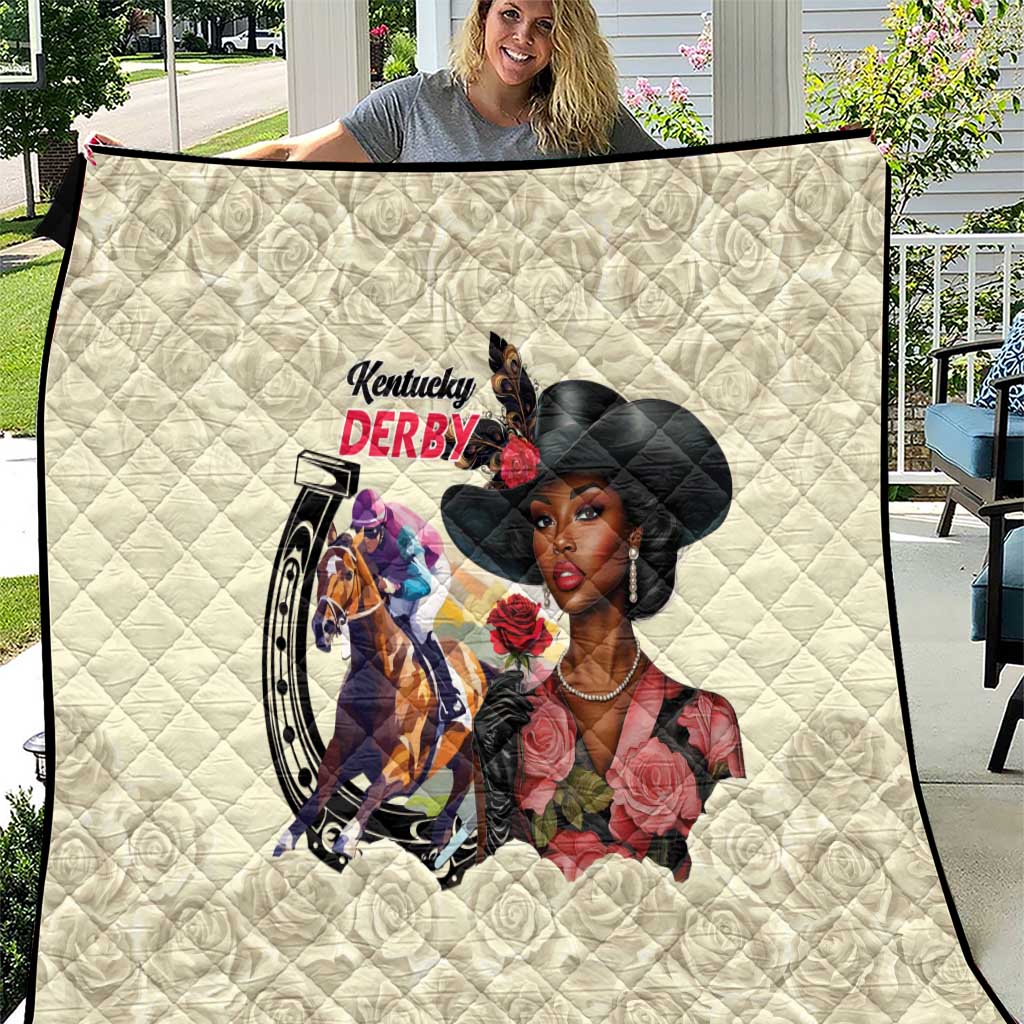 Kentucky Horse Racing Quilt Black Derby Lady Cream Roses
