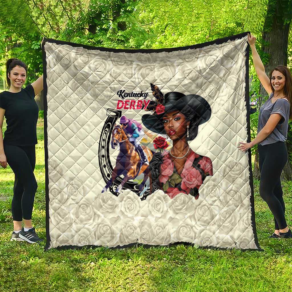 Kentucky Horse Racing Quilt Black Derby Lady Cream Roses