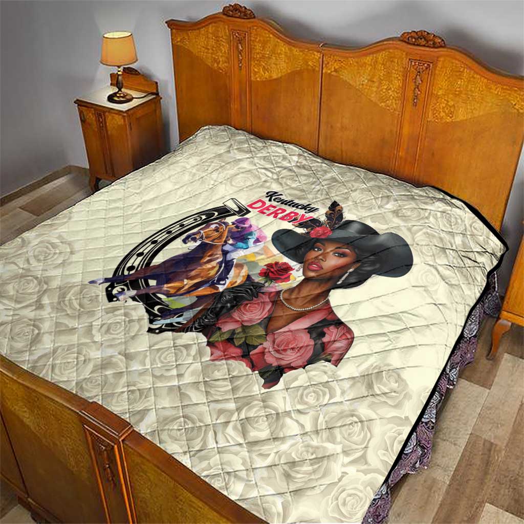 Kentucky Horse Racing Quilt Black Derby Lady Cream Roses