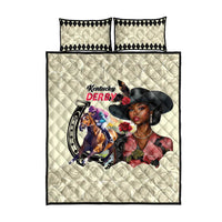 Kentucky Horse Racing Quilt Bed Set Black Derby Lady Cream Roses