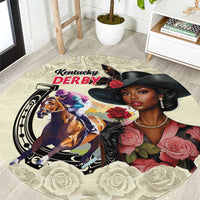 Kentucky Horse Racing Round Carpet Black Derby Lady Cream Roses