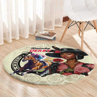 Kentucky Horse Racing Round Carpet Black Derby Lady Cream Roses
