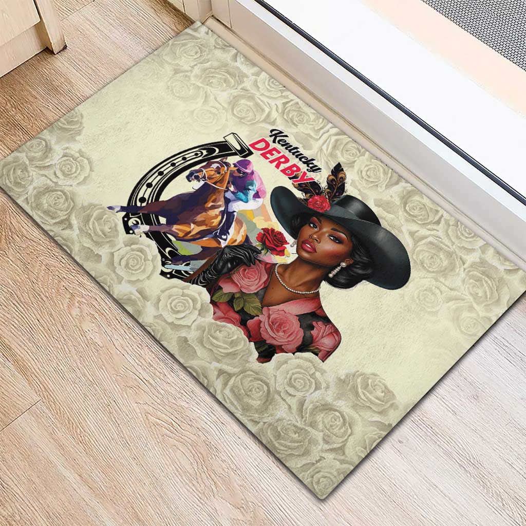Kentucky Horse Racing Rubber Doormat Black Derby Lady Cream Roses