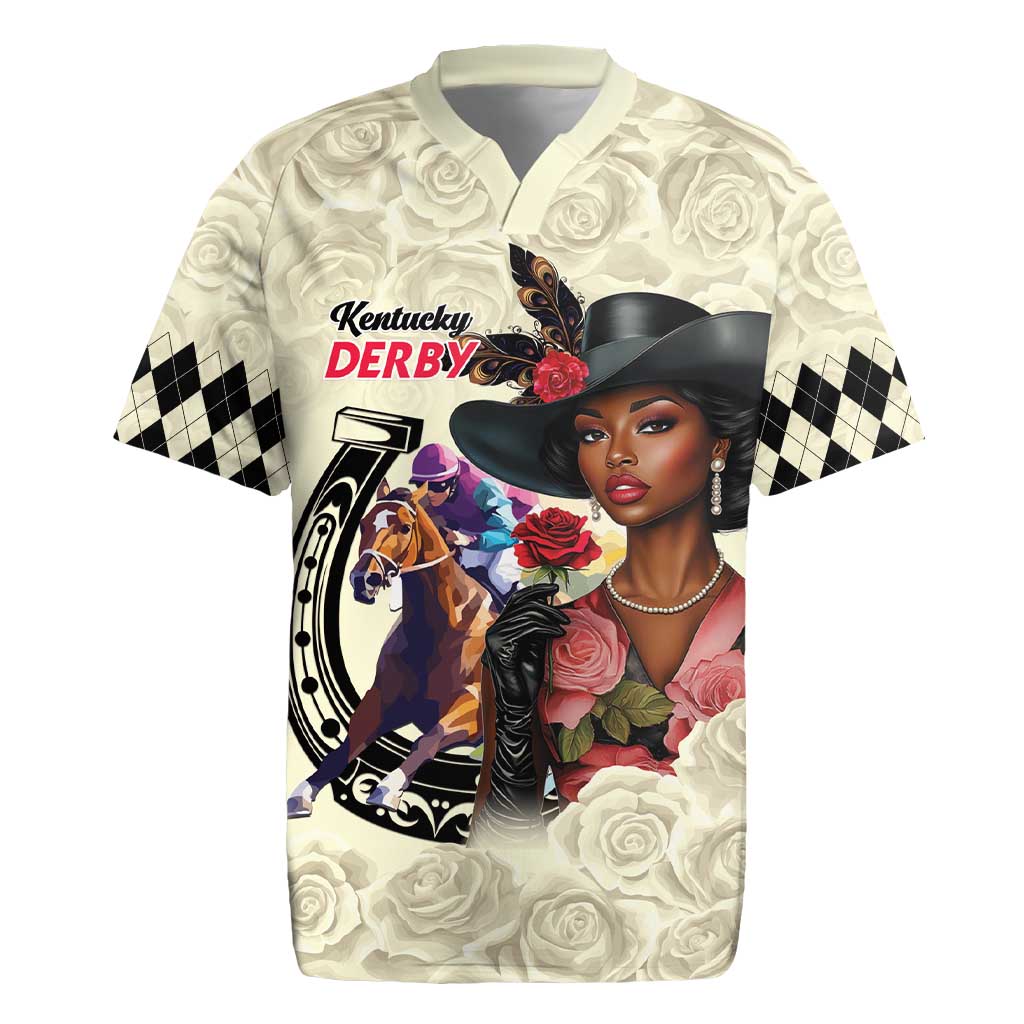 Kentucky Horse Racing Rugby Jersey Black Derby Lady Cream Roses