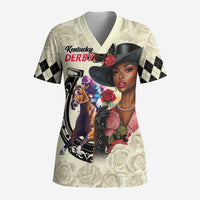 Kentucky Horse Racing Scrub Top Black Derby Lady Cream Roses - Wonder Print Shop