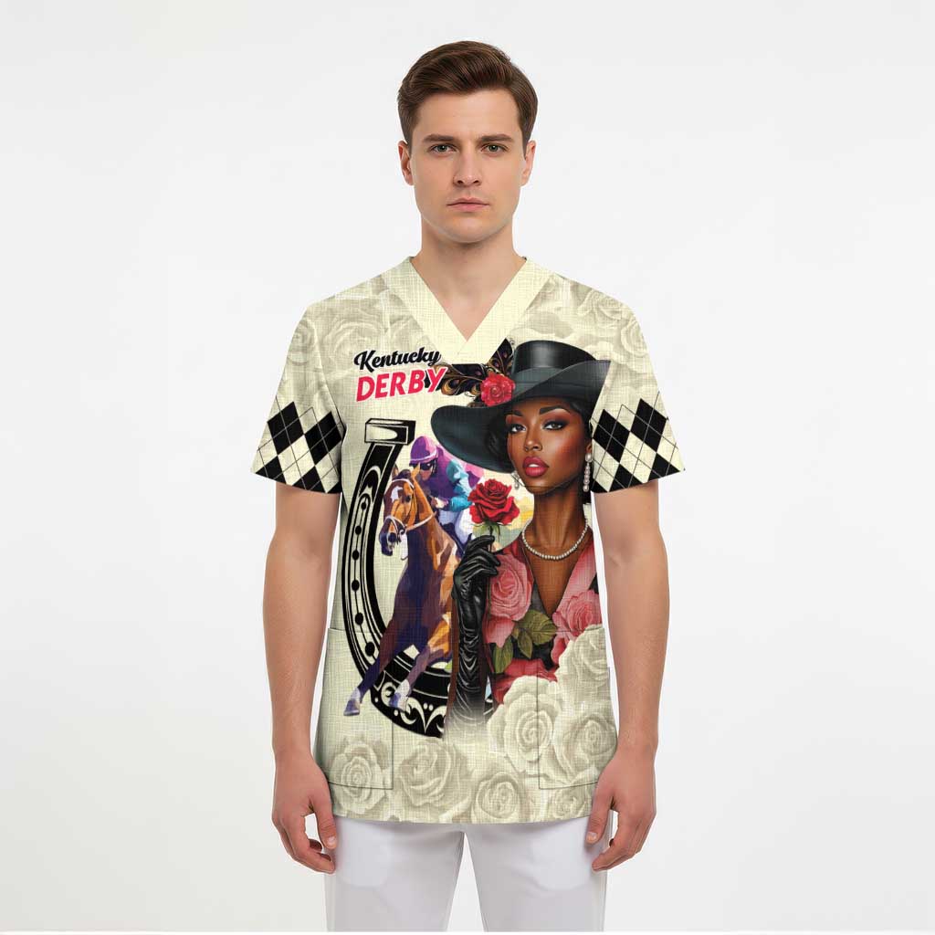 Kentucky Horse Racing Scrub Top Black Derby Lady Cream Roses - Wonder Print Shop