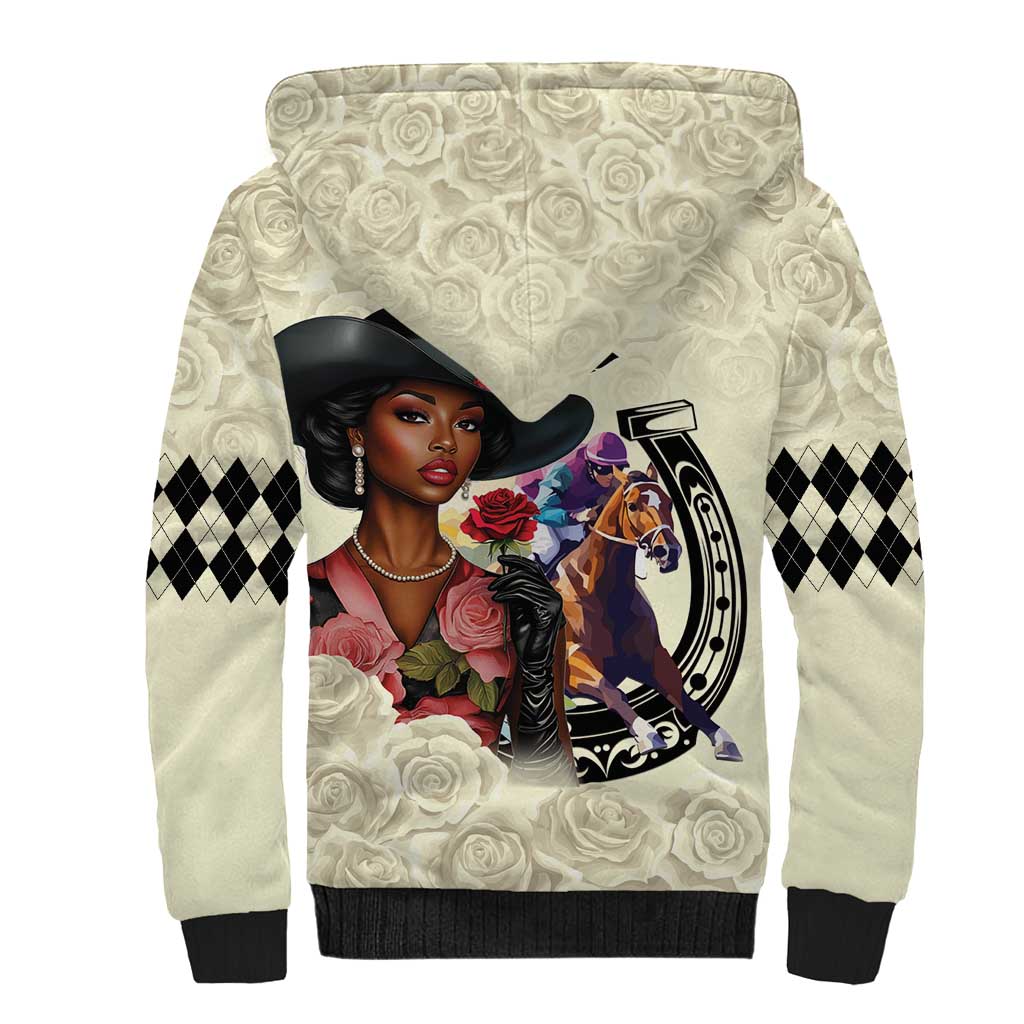 Kentucky Horse Racing Sherpa Hoodie Black Derby Lady Cream Roses