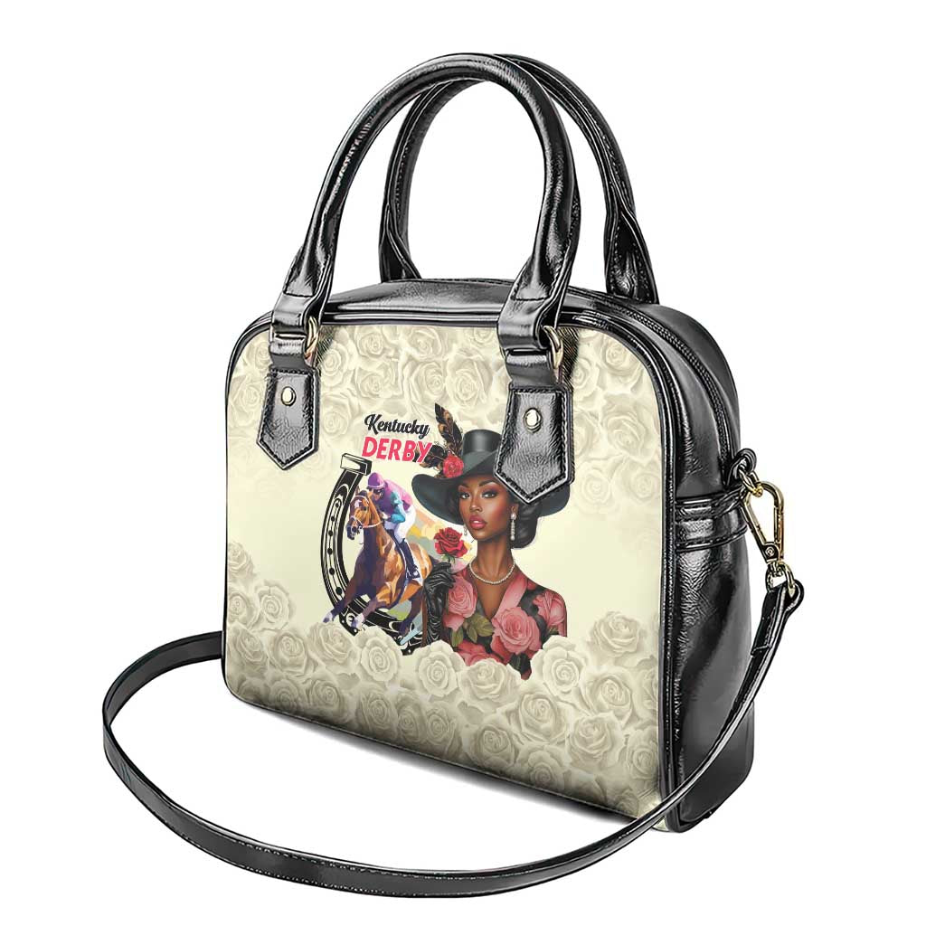 Kentucky Horse Racing Shoulder Handbag Black Derby Lady Cream Roses