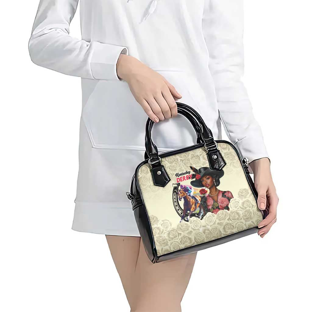 Kentucky Horse Racing Shoulder Handbag Black Derby Lady Cream Roses