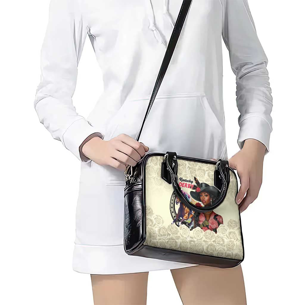 Kentucky Horse Racing Shoulder Handbag Black Derby Lady Cream Roses