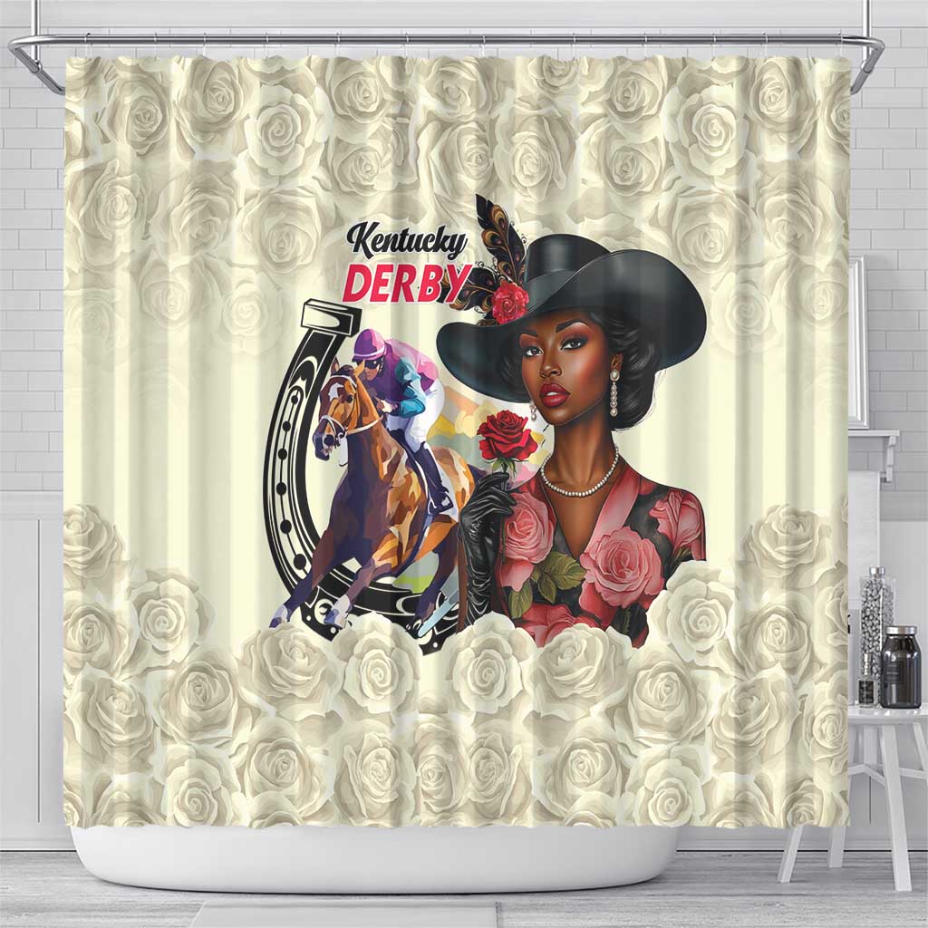 Kentucky Horse Racing Shower Curtain Black Derby Lady Cream Roses