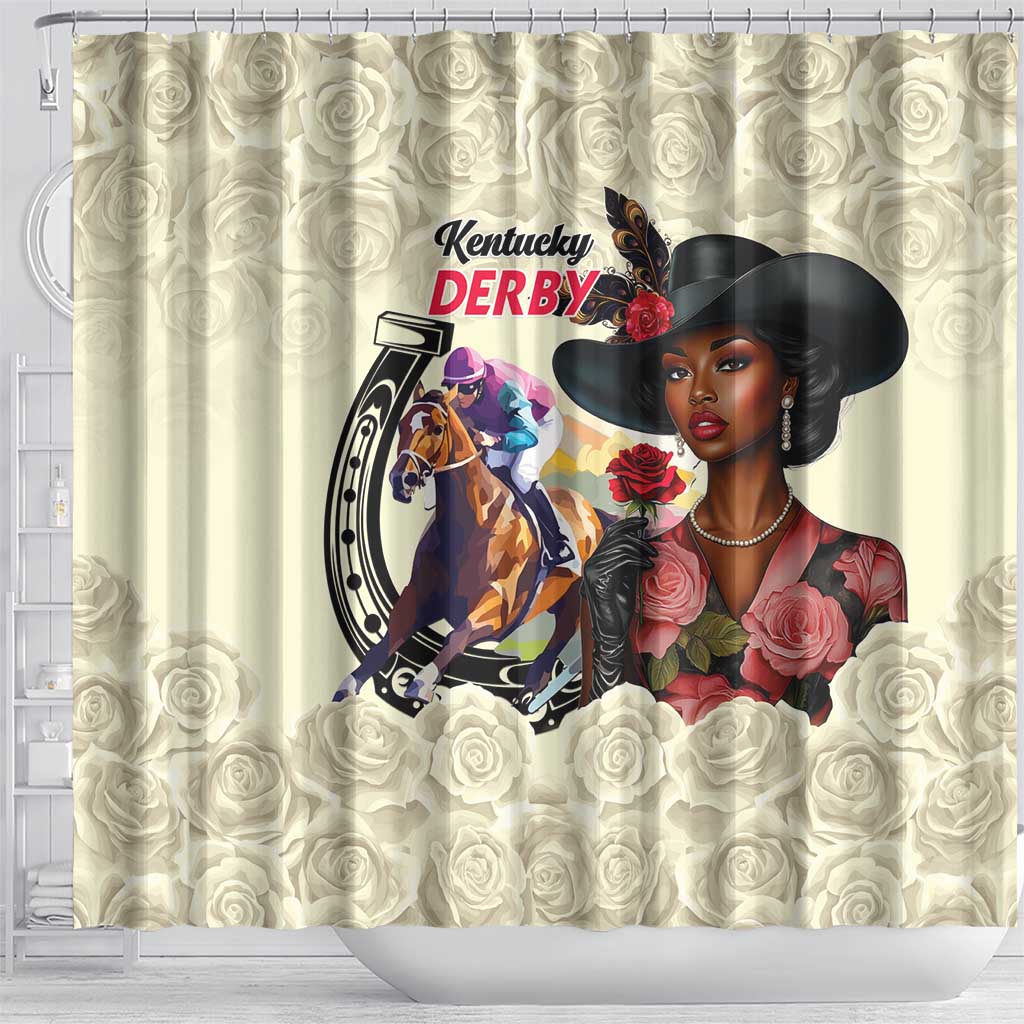 Kentucky Horse Racing Shower Curtain Black Derby Lady Cream Roses