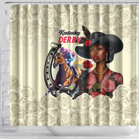Kentucky Horse Racing Shower Curtain Black Derby Lady Cream Roses