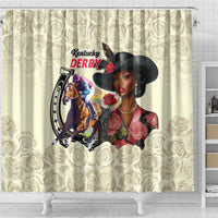 Kentucky Horse Racing Shower Curtain Black Derby Lady Cream Roses