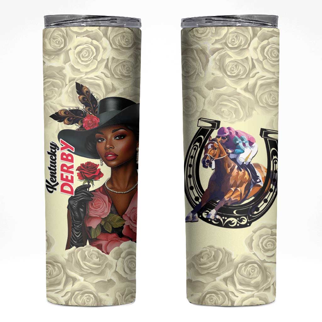 Kentucky Horse Racing Skinny Tumbler Black Derby Lady Cream Roses