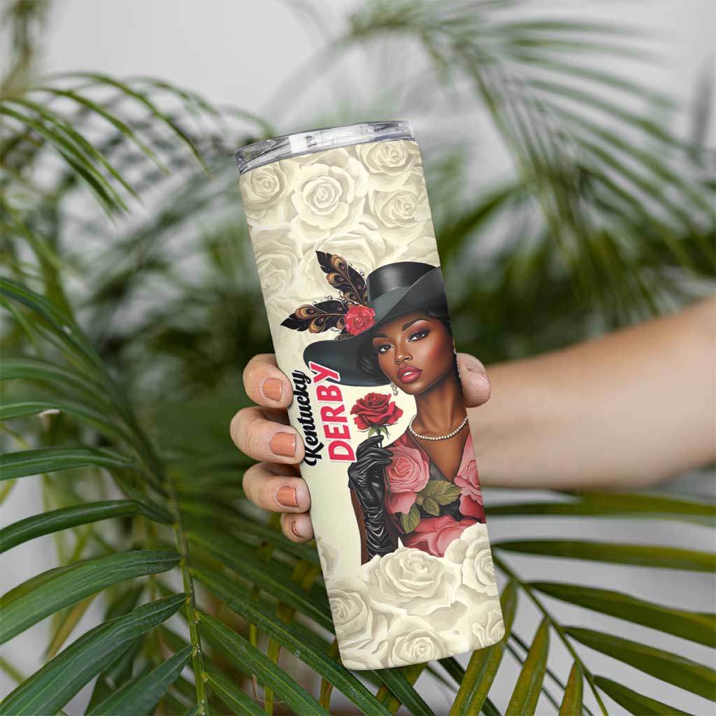 Kentucky Horse Racing Skinny Tumbler Black Derby Lady Cream Roses