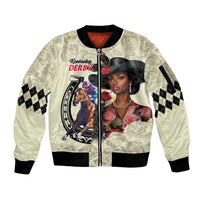 Kentucky Horse Racing Sleeve Zip Bomber Jacket Black Derby Lady Cream Roses