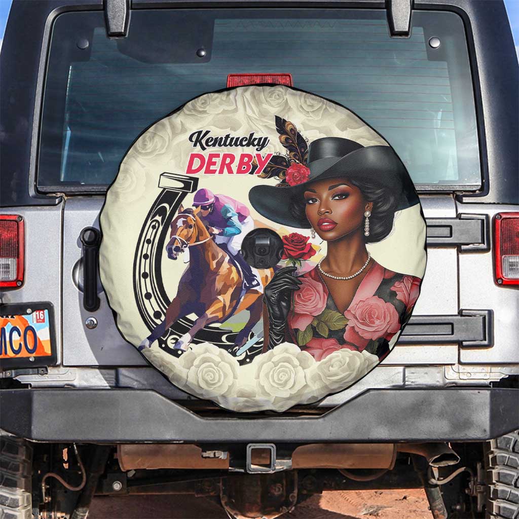 Kentucky Horse Racing Spare Tire Cover Black Derby Lady Cream Roses
