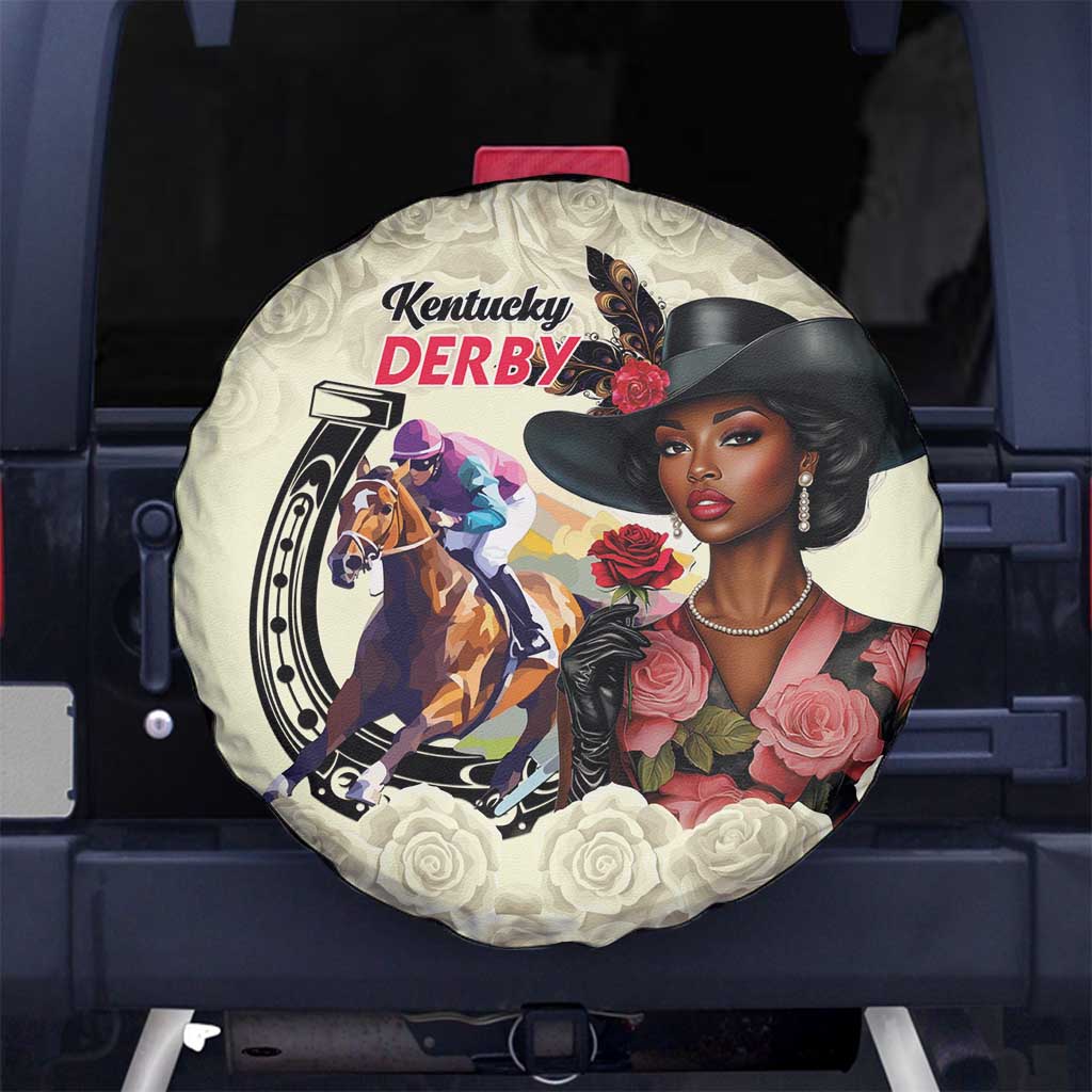 Kentucky Horse Racing Spare Tire Cover Black Derby Lady Cream Roses