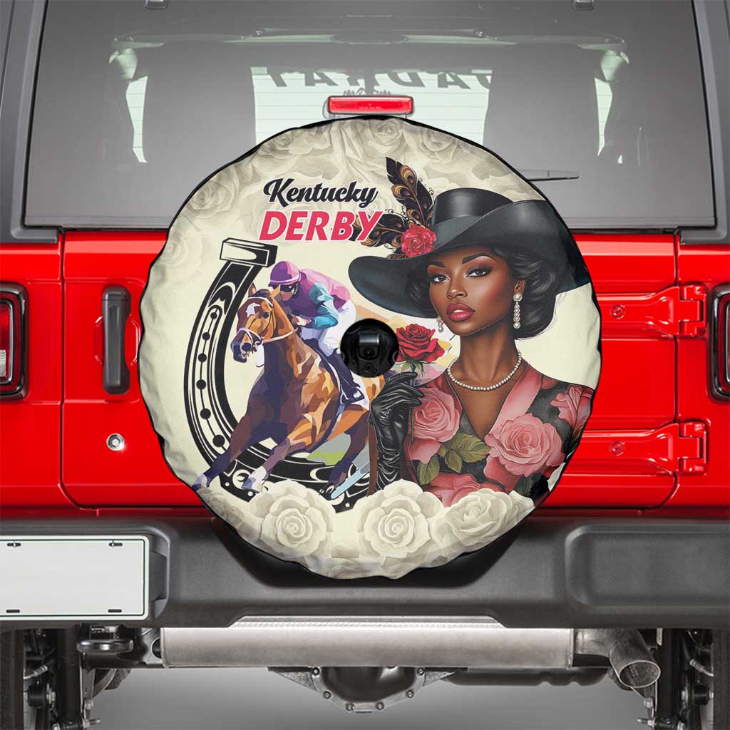 Kentucky Horse Racing Spare Tire Cover Black Derby Lady Cream Roses