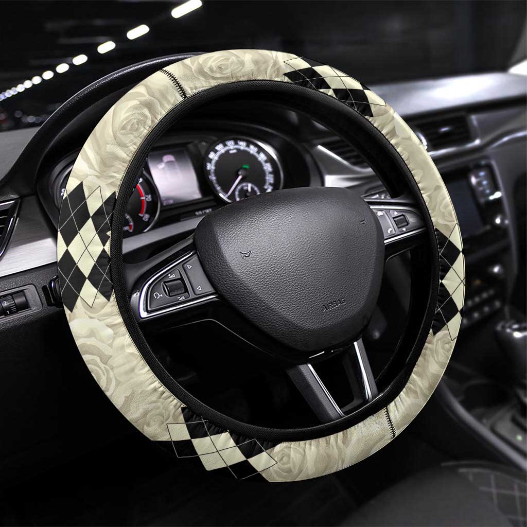 Kentucky Horse Racing Steering Wheel Cover Black Derby Lady Cream Roses