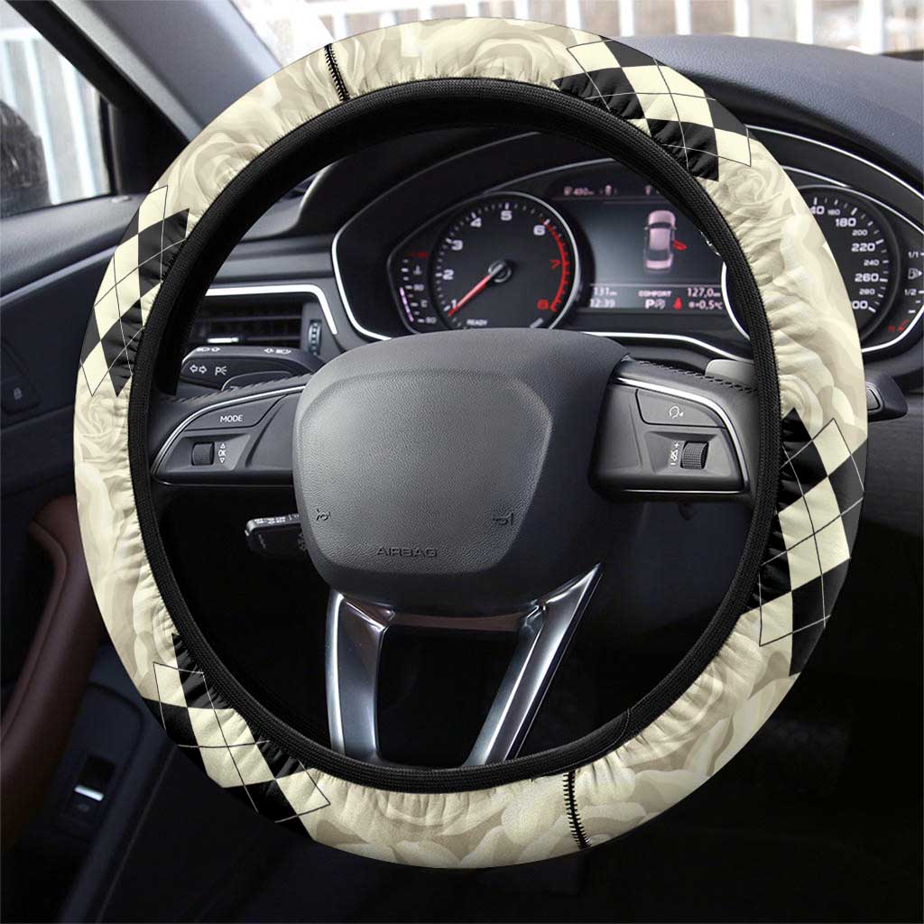 Kentucky Horse Racing Steering Wheel Cover Black Derby Lady Cream Roses