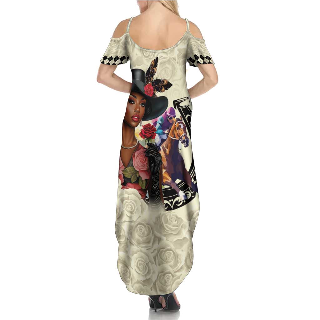 Kentucky Horse Racing Summer Maxi Dress Black Derby Lady Cream Roses