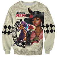 Kentucky Horse Racing Sweatshirt Black Derby Lady Cream Roses
