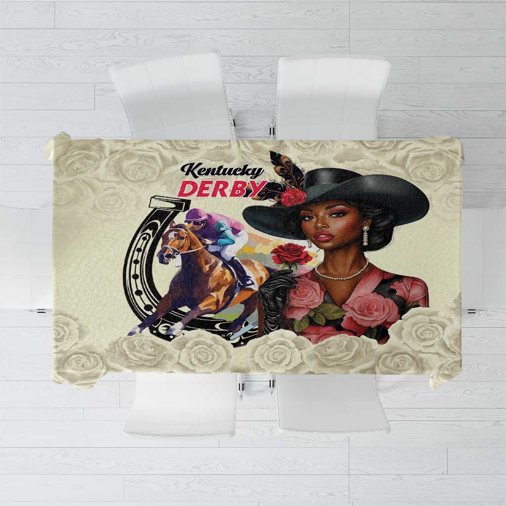 Kentucky Horse Racing Tablecloth Black Derby Lady Cream Roses
