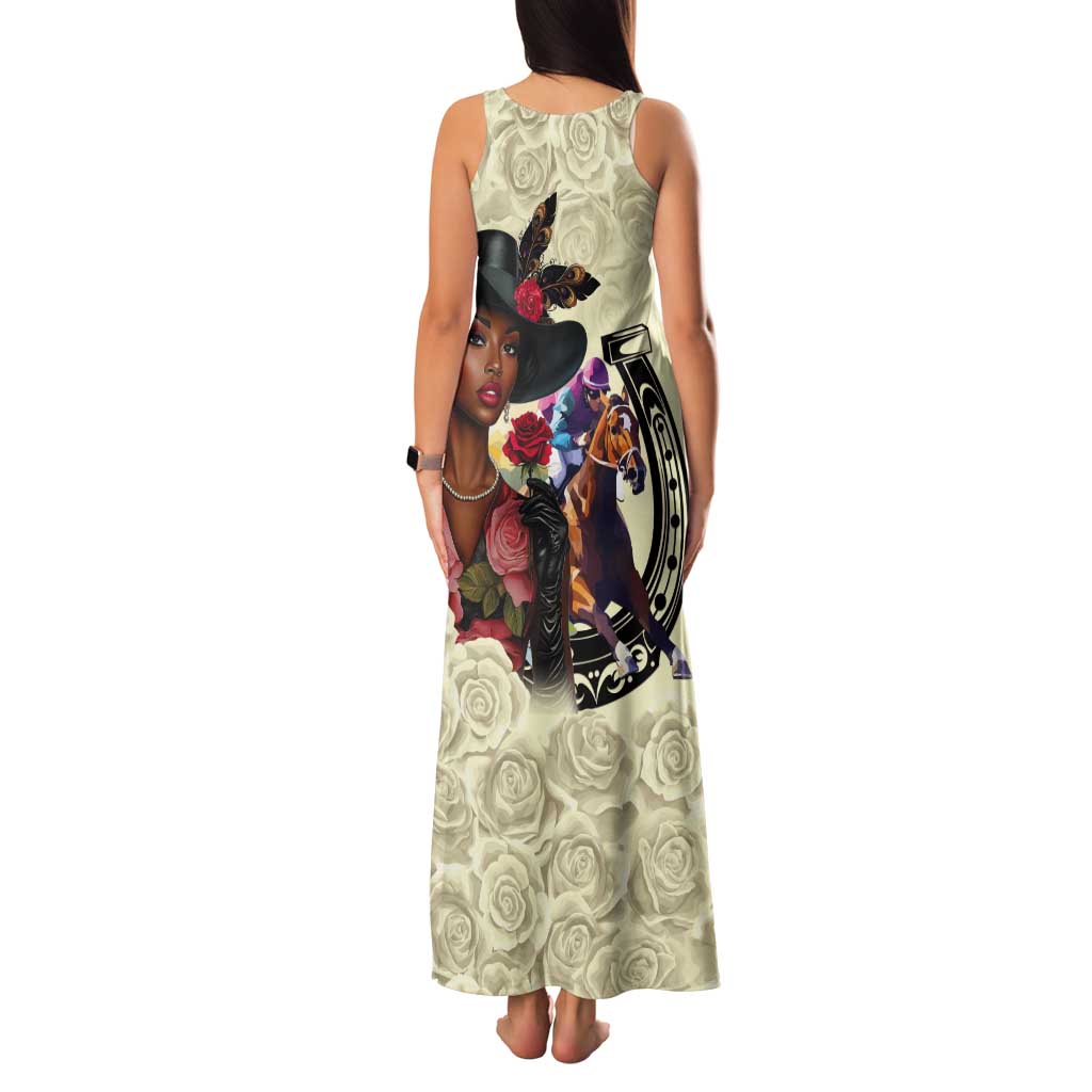 Kentucky Horse Racing Tank Maxi Dress Black Derby Lady Cream Roses