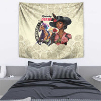 Kentucky Horse Racing Tapestry Black Derby Lady Cream Roses