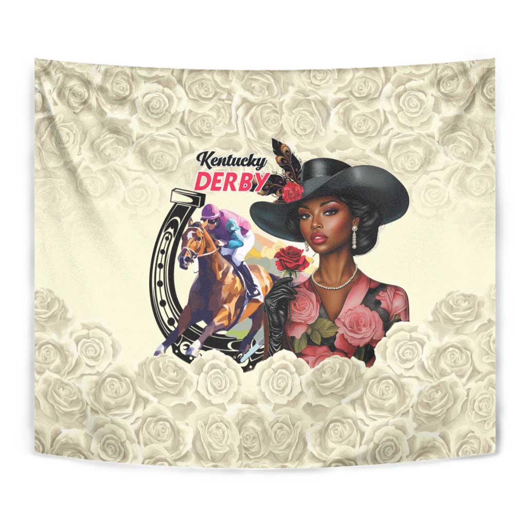Kentucky Horse Racing Tapestry Black Derby Lady Cream Roses