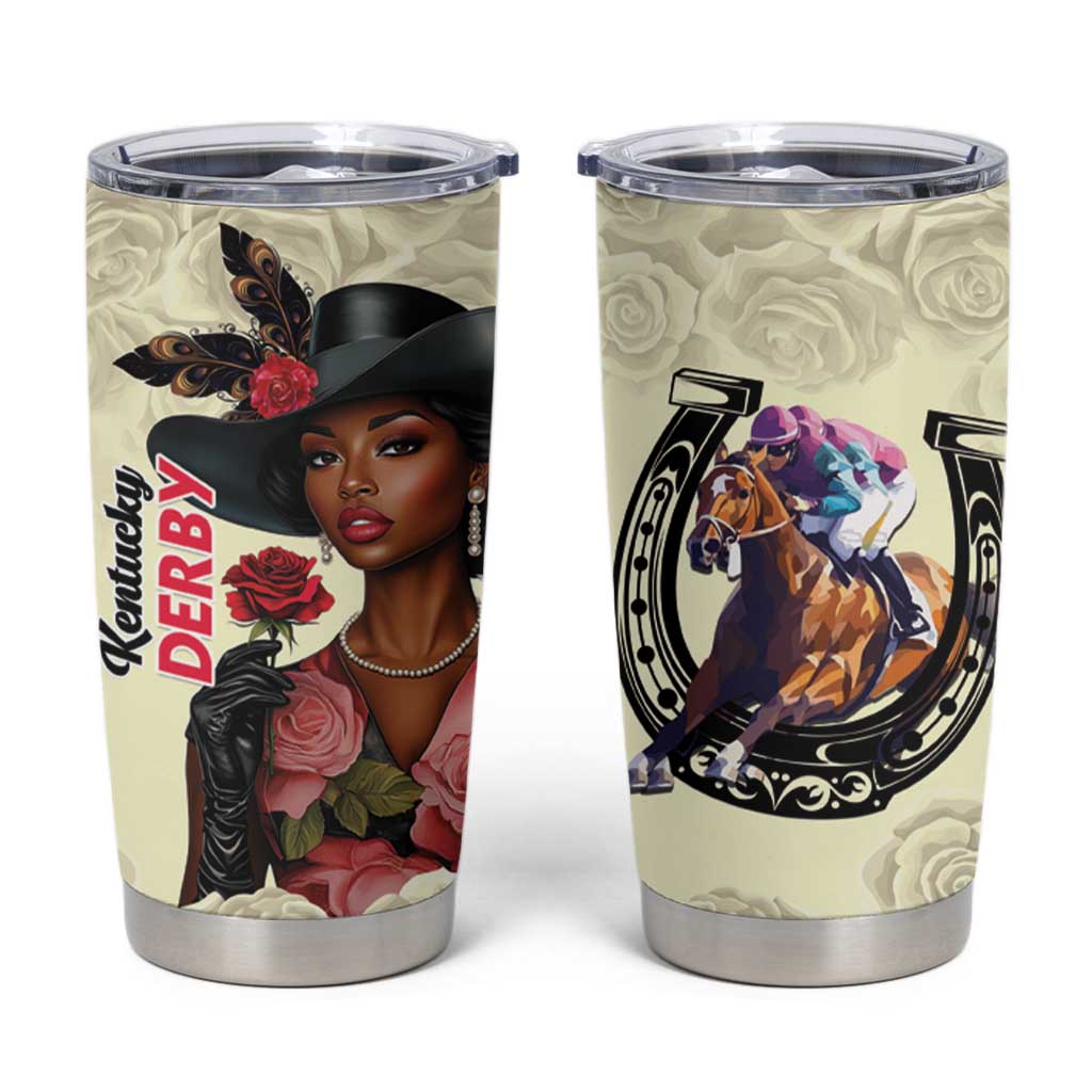 Kentucky Horse Racing Tumbler Cup Black Derby Lady Cream Roses